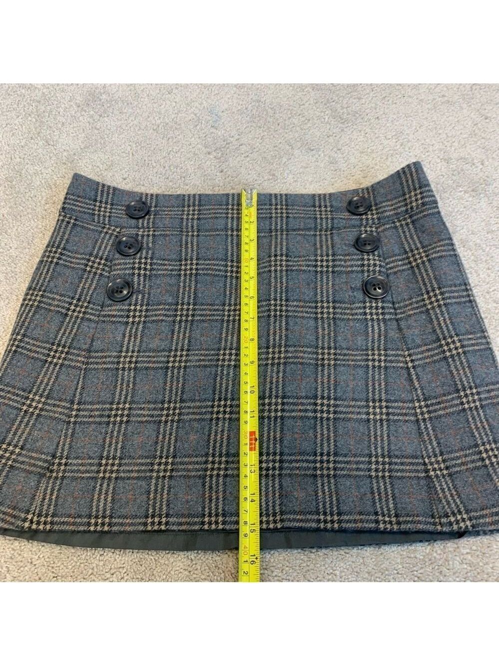 GAP gray brown wool plaid check button detail miniskirt Sz 8 - Picture 11 of 14
